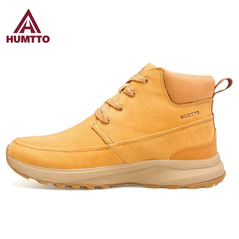 

HUMTTO Outdoor Cold Resistant Hiking Trainers Winter Men Snow Boots waterproof Leather with fur shoes Camping Hunting sneakers