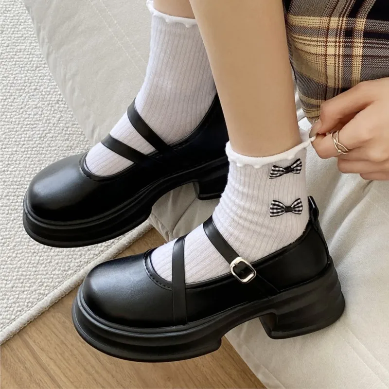 

Womens Mary Jane Shoes Adjustable Buckle Strap Platform Flats Preppy Schoolgirl Style Shallow Cut Casual Shoes Non-Slip Oxfords