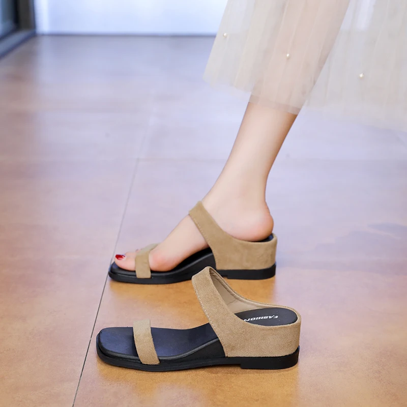 Ladies Solid Color Flat Slippers Simple Style Soft Footbed Anti-slip Slides Wear-resistant Shoes for Indoor e and Daily Matching