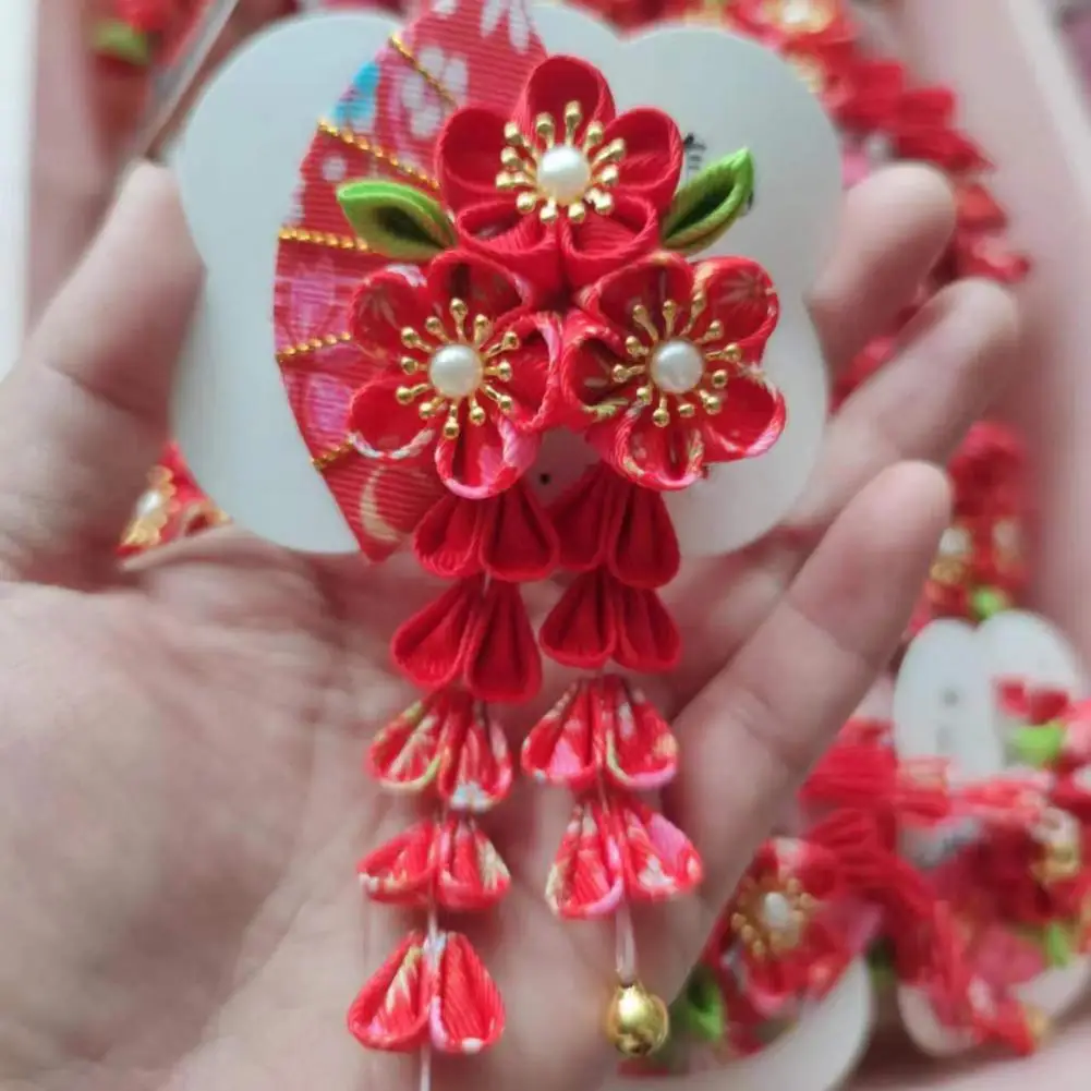 Fan Style Hairpin Intricate Design Hairpin Japanese Kimono Hairpin with Flowers Bells Faux Pearls Ancient for Women for Parties