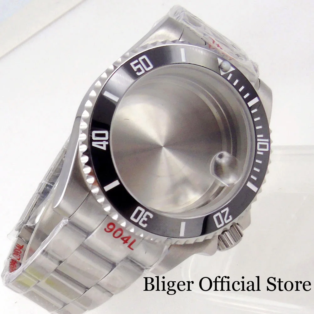 Imagem -03 - Bliger 40 mm Assista Case Cerâmica Moldura de Vidro Safira Caber Nh35 Nh36 Eta 2824 Pt5000 Movimento 3.8 Relógio Coroa Aço Inoxidável