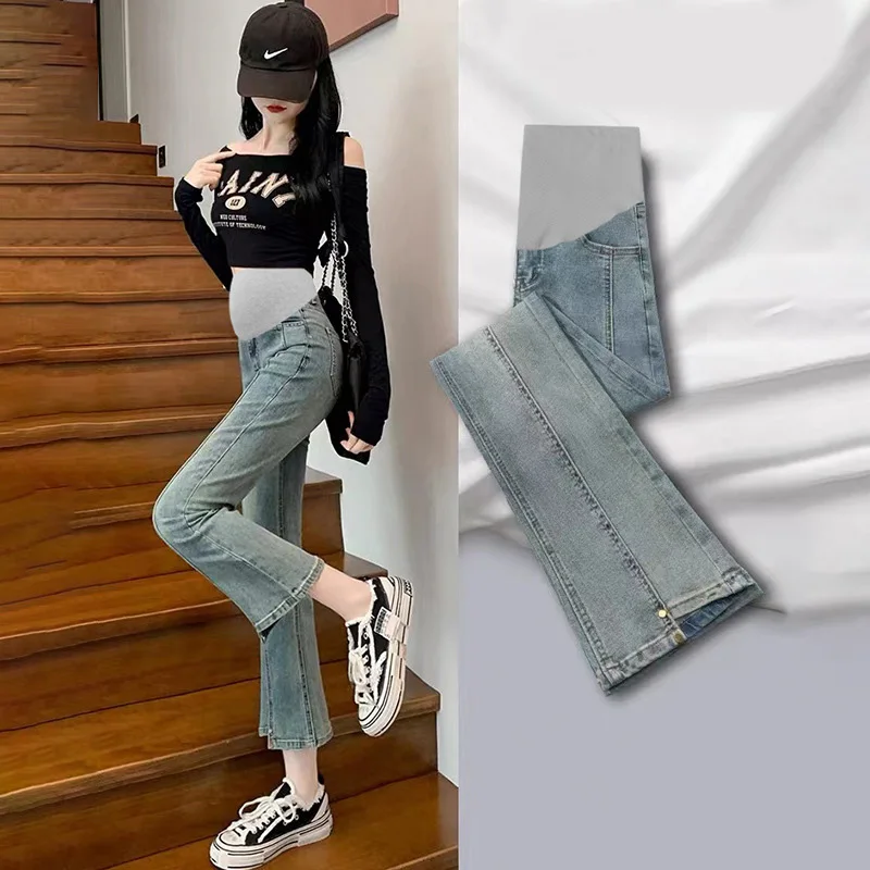 Stretch Flare Jeans for Maternity Women Fashion Boot Cut Belly Slim Pants  Pregnant Clothes  Trousers Spring Autumn