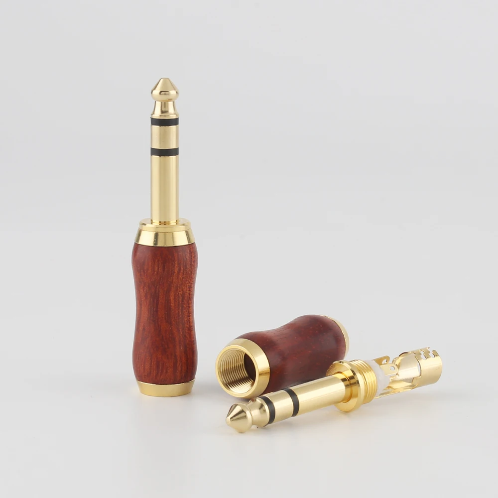 WH806 Red sandalwood 6.35 Rosewood Gold Plating 6.35 Stereo 6.5mm Male Socket Wire Connector Microphon