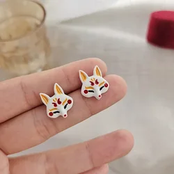 E046 Enamel Fox Earring.New Cartoon Cute Animal Fox Cherry Blossoms Alloy Studs Earrings Fashion Accessories Wholesale