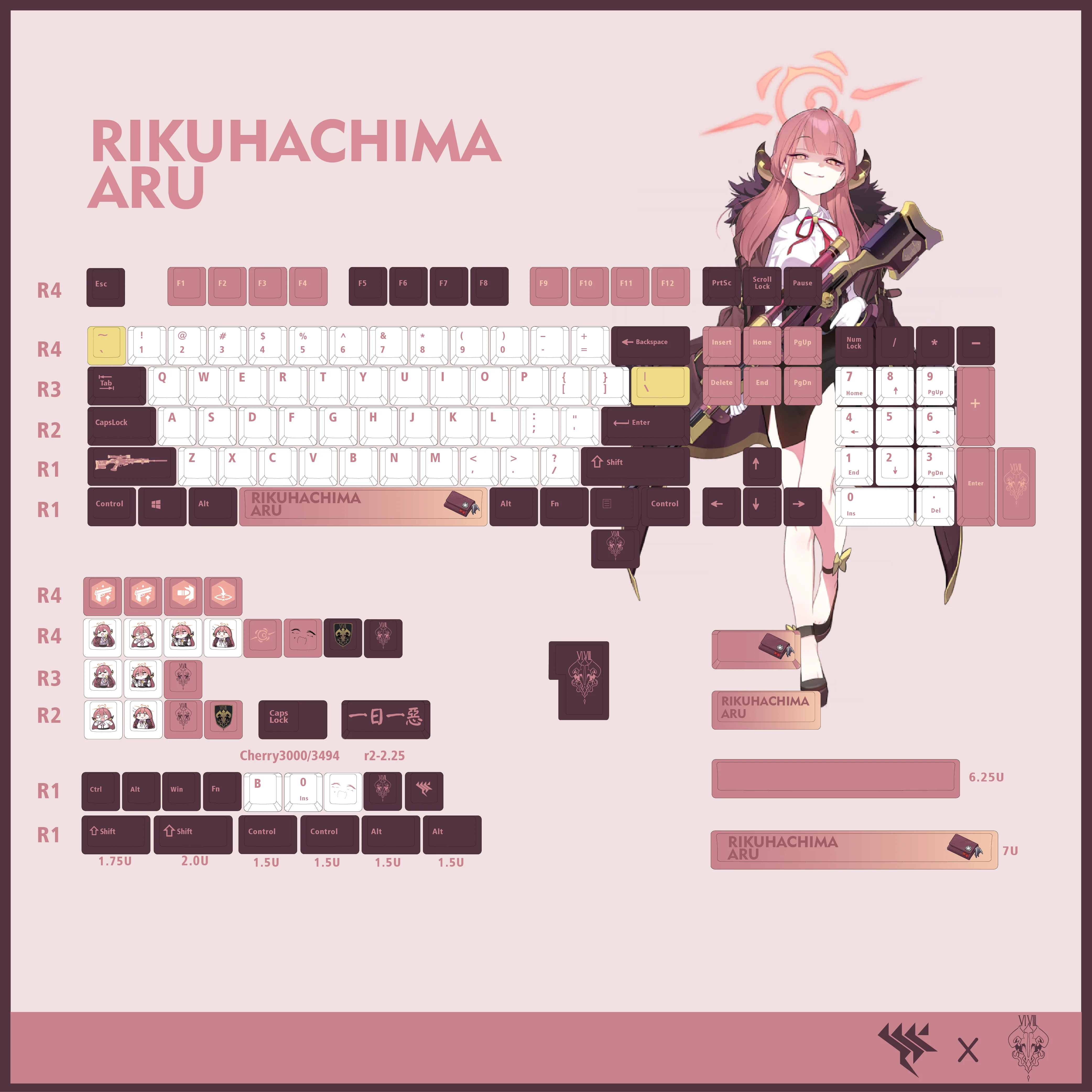 

140 Keys/Set Blue Archive Rikuhachima Aru PBT Keycaps Anime Games Beauty Girl KeyCaps Cherry Height for DIY Mechanical Keyboards