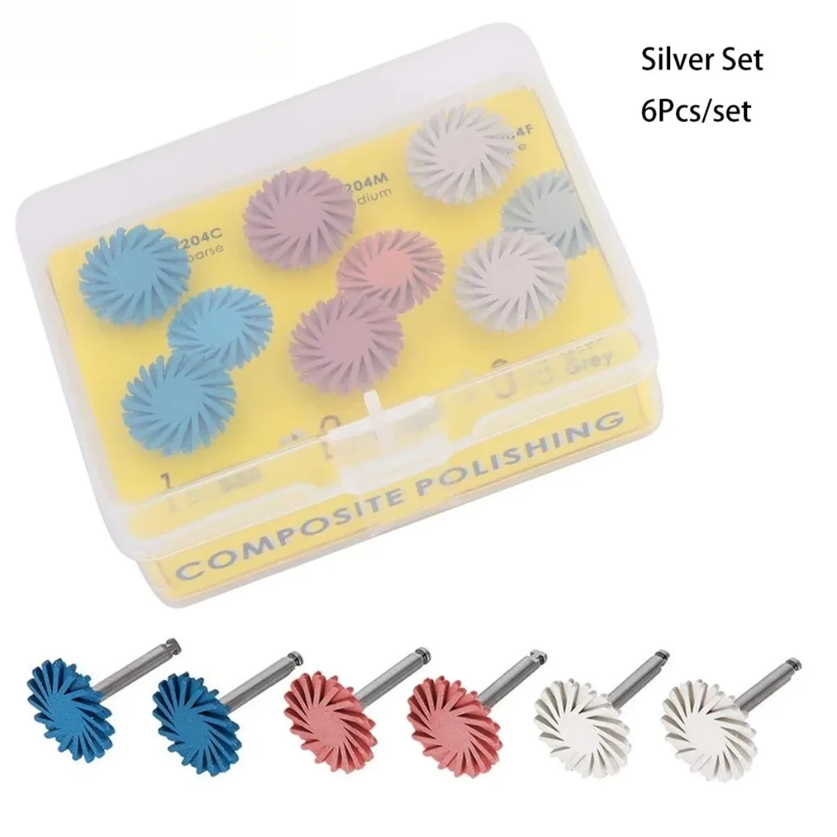 6Pcs/1Pack Dental Composite Resin Polishing Discs Rubber Polisher RA Wheel Spiral Flex Brush Polishing Diamond System Burs