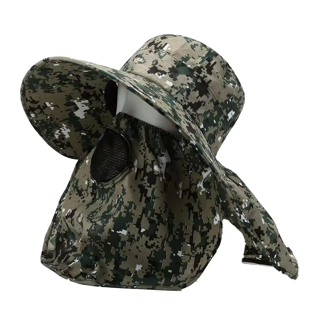 Camo Sunscreen Hat Fishing Sun Shading Neck Protection Breathable Windproof Hiking Tea Picking photography face covering shawl