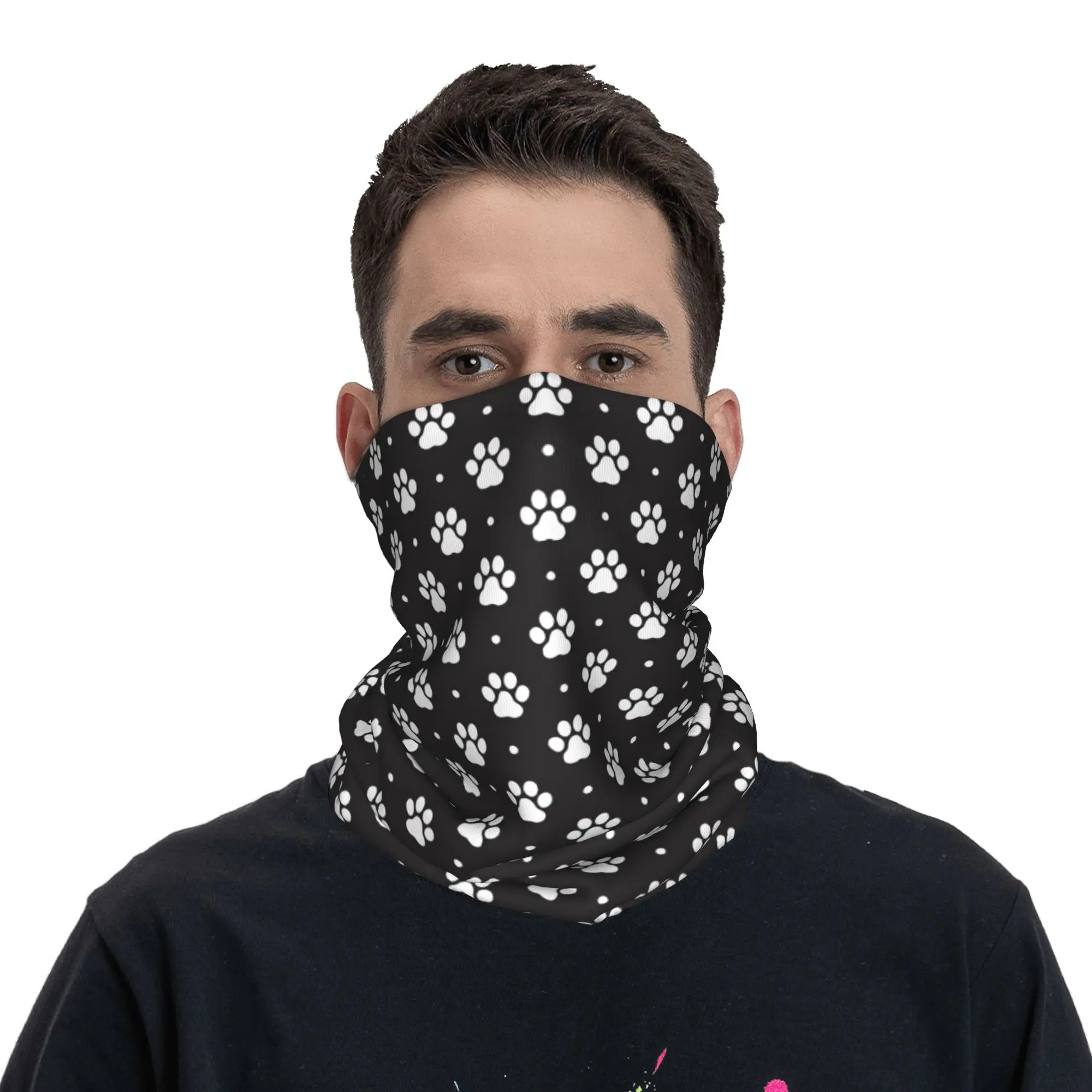 Maßgefertigter Hundepfoten-Halstuch-Nackenwärmer für Damen und Herren, Winter-Ski-Schlauchschal, Gaiter, Knochen-Gesichtsbedeckung