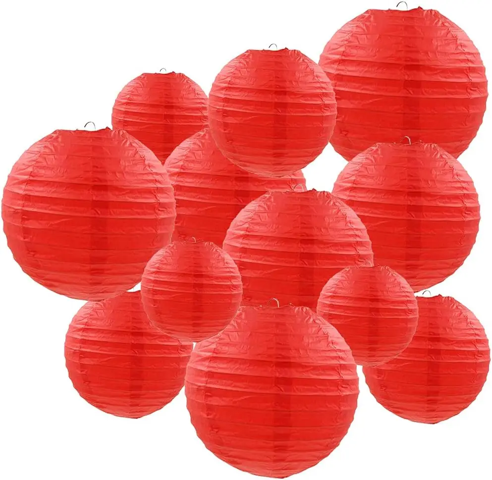 

Red Paper Lanterns 12 Pcs Assorted Size of 6" 8" 10" 12" Chinese Round Paper Hanging Decorations Ball Lanterns Lamps for Home