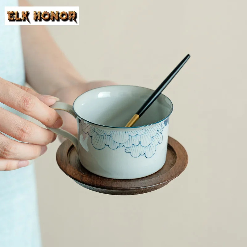

160ml Hand-painted Hibiscus Coffee Cup High-end Ceramic Teacup With Coaster And Spoon Vintage Coffee Mug With Tea Making Gifts
