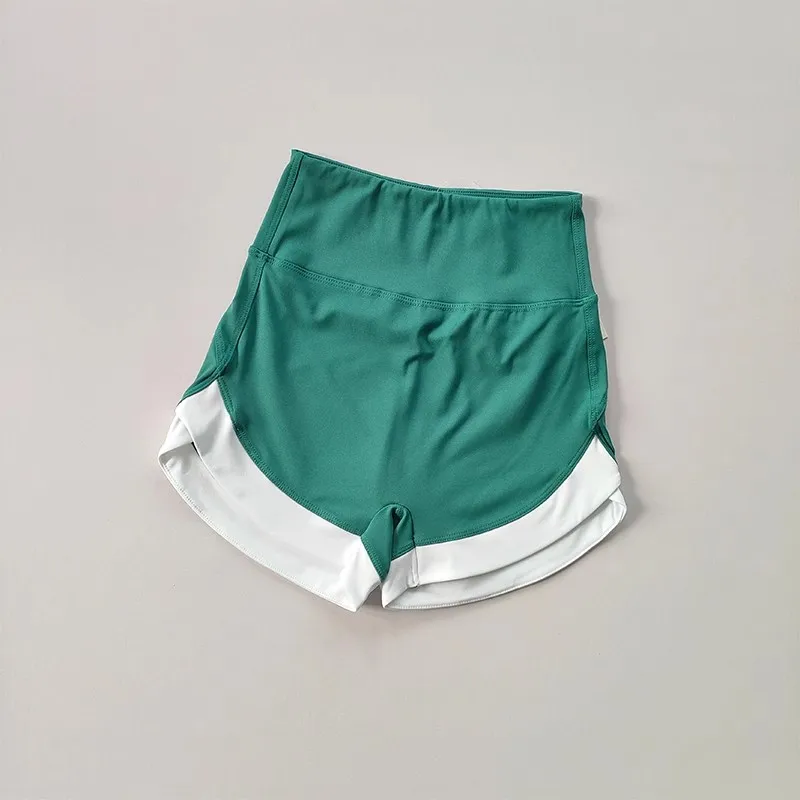 Damen-Yoga- und Fitness-Shorts, hohe Taille, kontrastfarbene, hebende Gesäß-atmungsaktive, lässige Yogahose – Detail 9