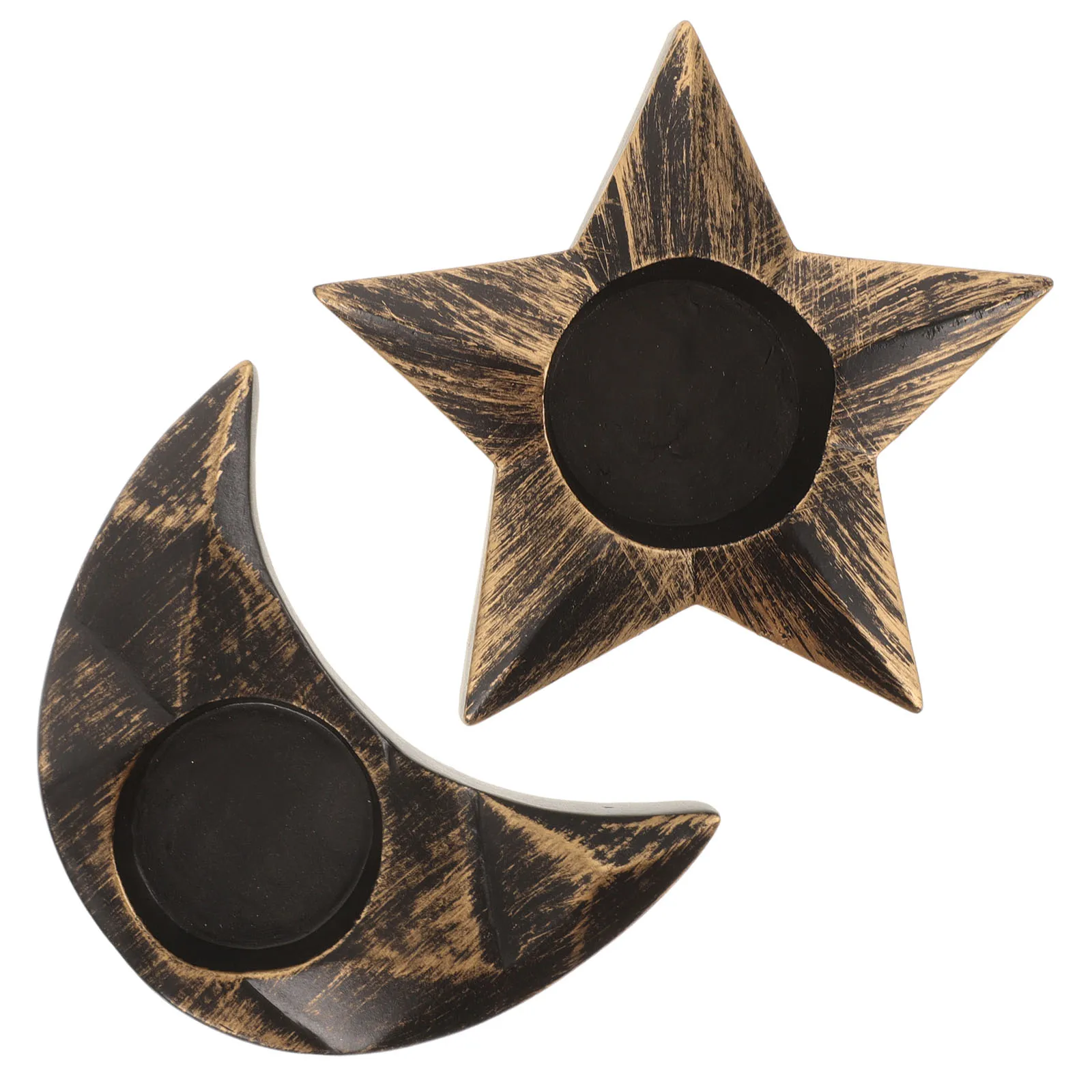 

2pcs Star Moon Shape Holder Vintage Resin Decorative Tray Home Atmosphere Tea Light Desktop Decoration Props