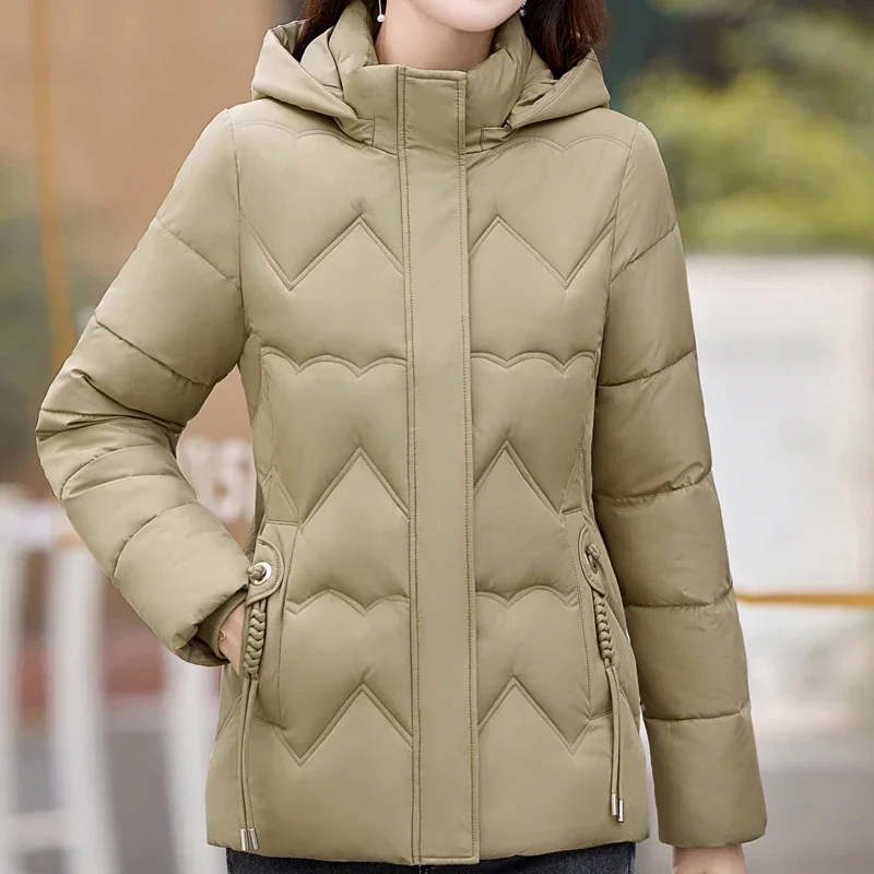 

Middle Age Women's Winter Short Parkas Hooded 2024 Elegant Loose Thick Warm Winter Jacket Female Outerwears