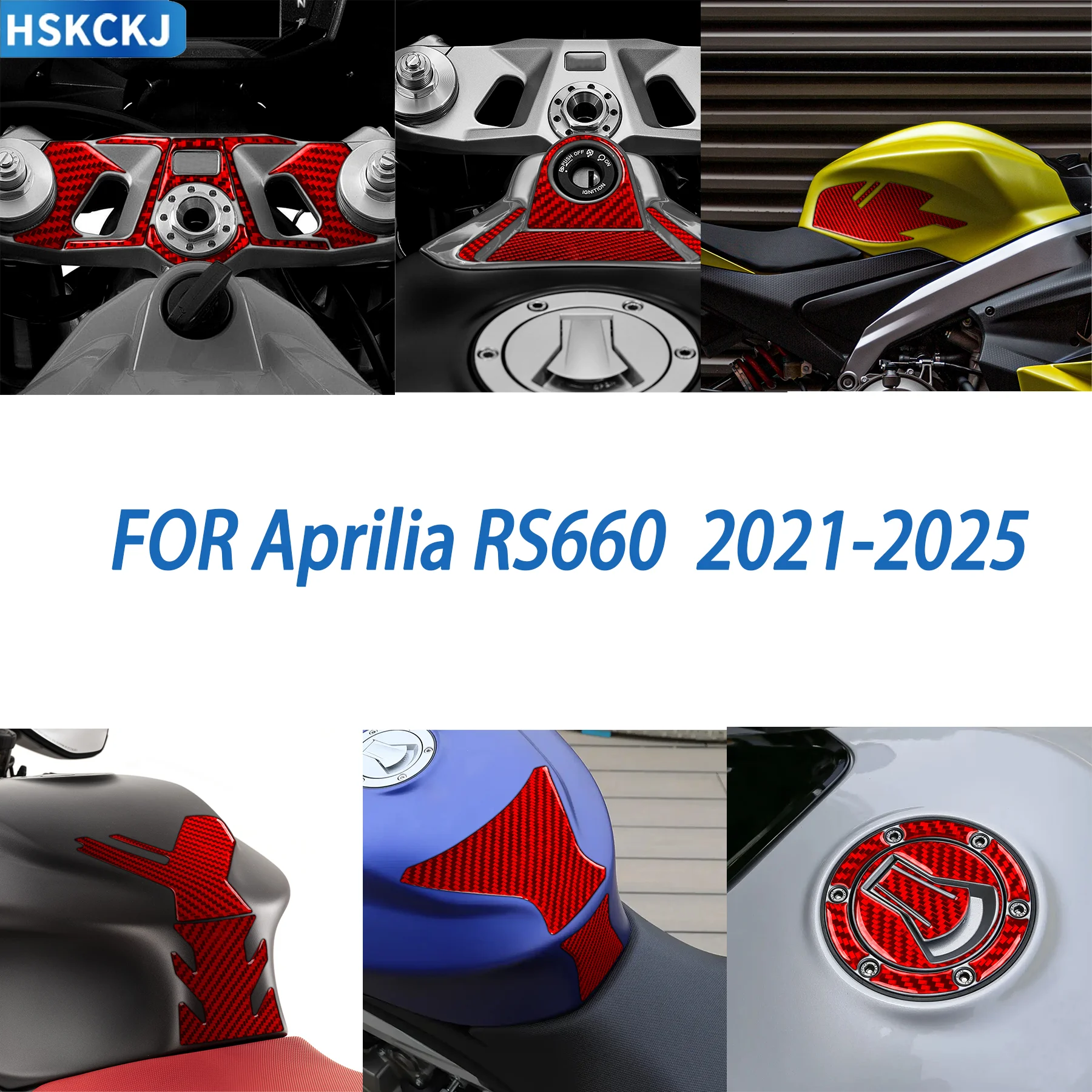FOR Aprilia RS660 2021-2025 Red Carbon Fiber Motorcycle Front Ignition Area Central Fuel Tank Cover Panel Accessory Sticker