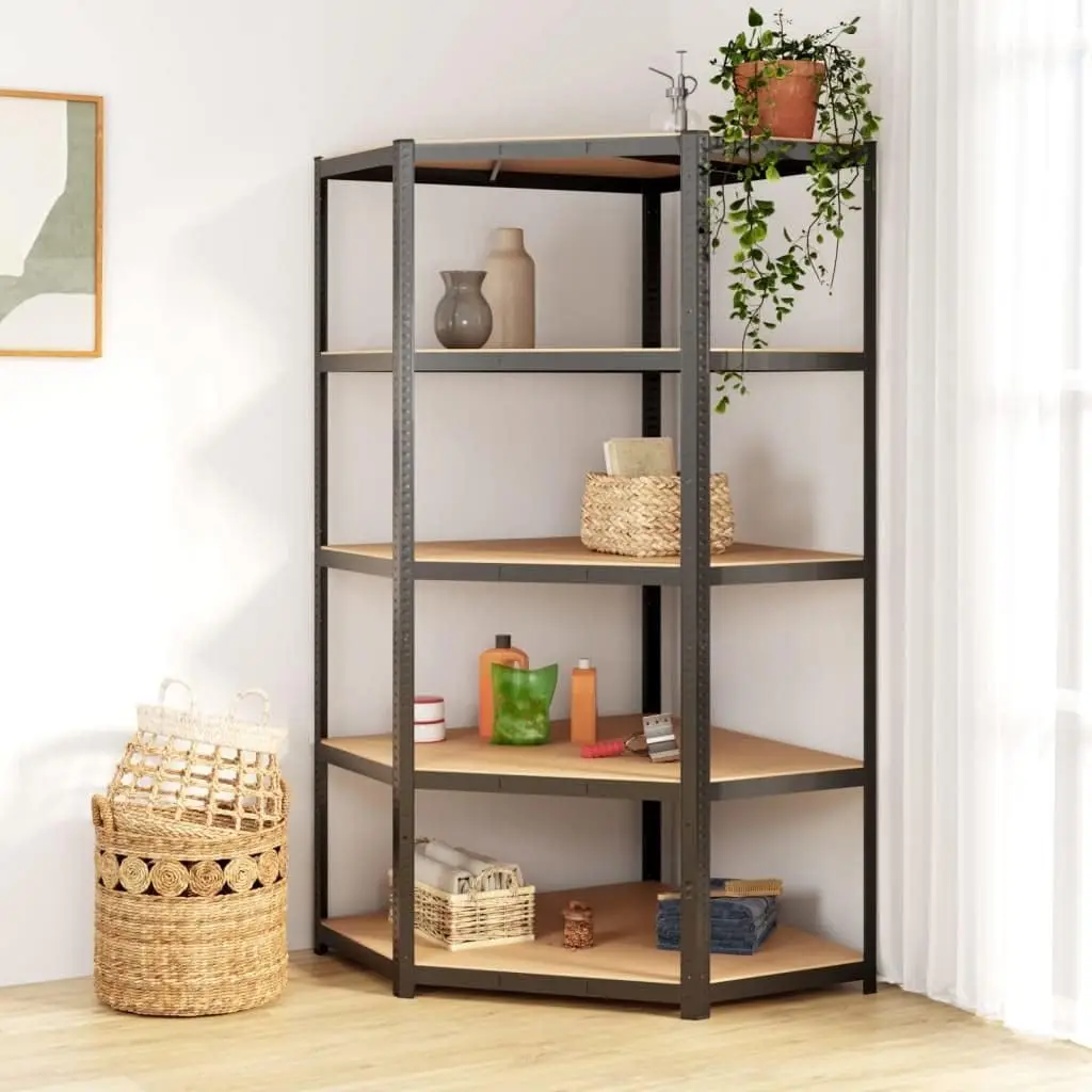 5-Layer Corner Shelf in Anthracite - Industrial-Style Storage Solution Made with Galvanized Steel, Engineered Wood