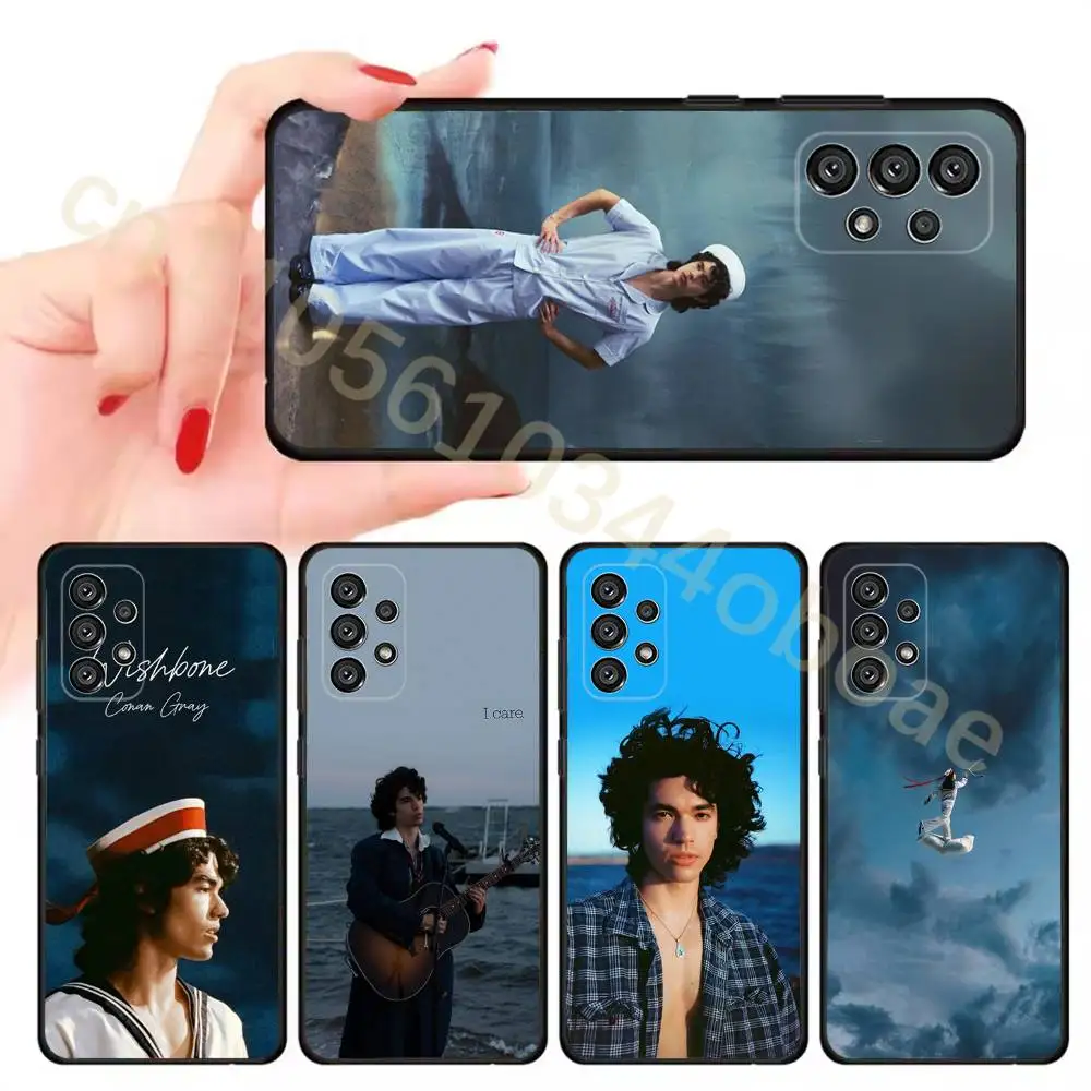 Capa de telefone C-Conan Grey Wishbone para Samsung Galaxy A13,21s,22,31,32,52,53,71,80,A91, capa preta macia