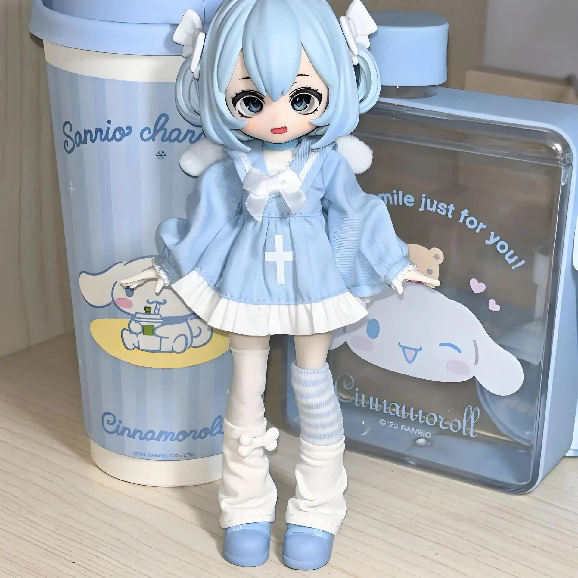 Ob11 1/12 Bjd Doll Clothes Princess 10000 Escape Plan Lolita Blue Bow Dress+Socks Ornaments Toys Dolls Clothing