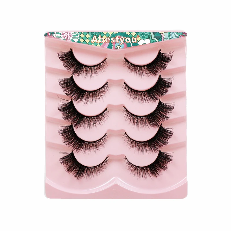 Abestyou Luxury 9 Pairs Soft Cross Natural Long Criss Mink Cluster Individual Strip Lashes Handmade False Eyelashes Maquillaje