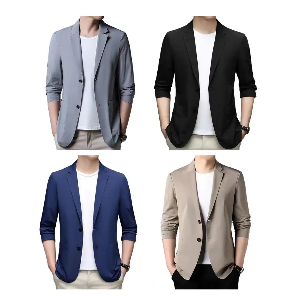 

For Work Men Business Outerwear Men Suit Jacket Elegant Men's Suit Jacket with Lapel Collar Long Sleeves Button Placket Stylish