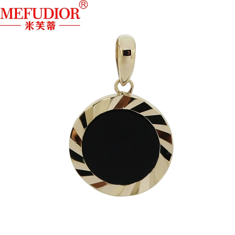 14K Gold Necklace for Women Yellow Gold Color Inlaid Round Onyx Pendant 12mm Wide Hight Quality Luxury Couple Party Jewelry Gift