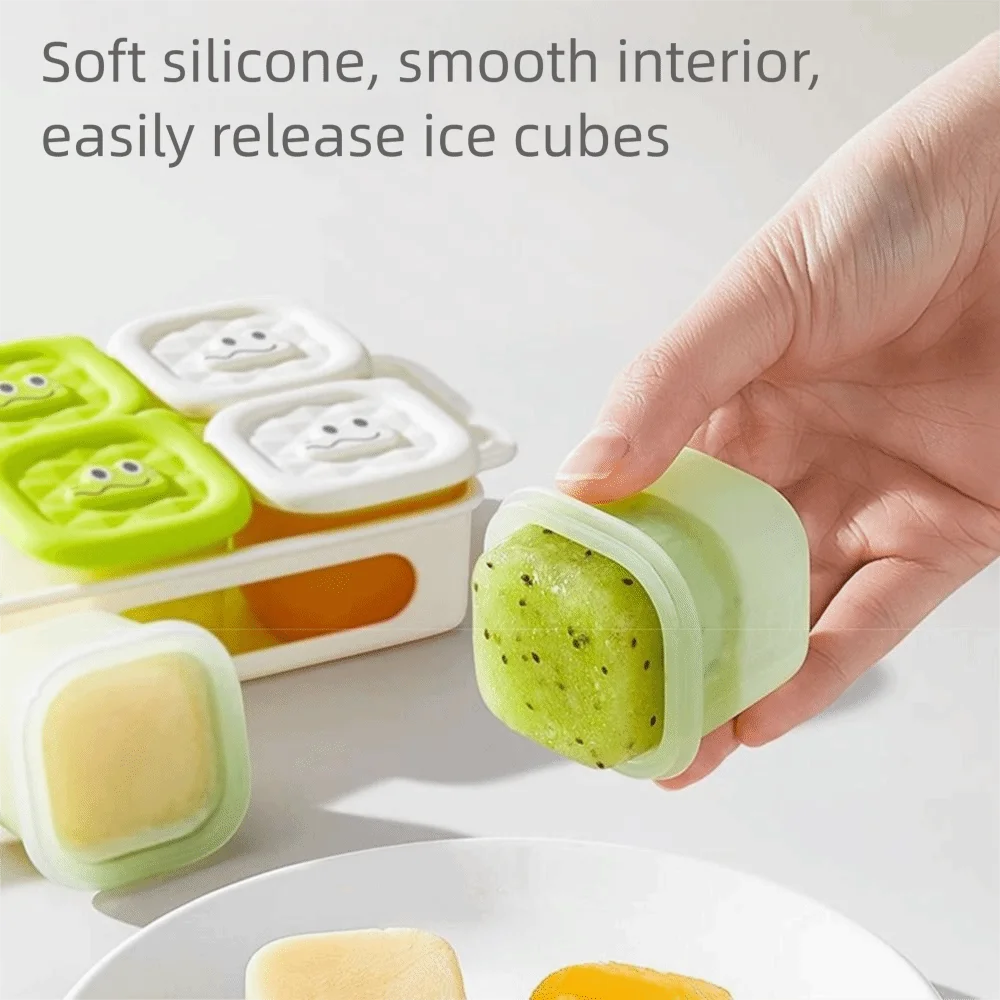 3/4/6 شبكة تصميم الطفل الغذاء صينية الفريزر شكل مربع الغذاء الصف سيليكون قالب مكعبات الثلج مع غطاء سهلة الإصدار