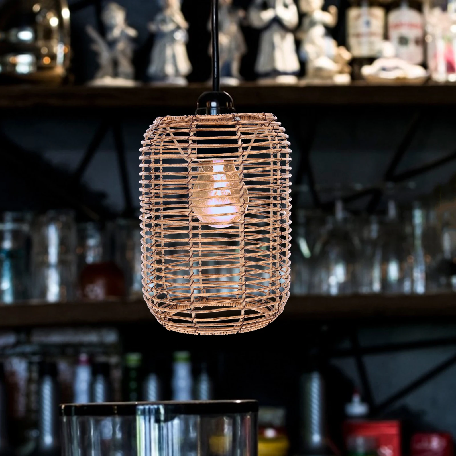 

Retro Woven Lampshade Pendant Light Shade Imitation Rattan Ceiling Cover Durable Iron Base Strong Plastic Long Lasting