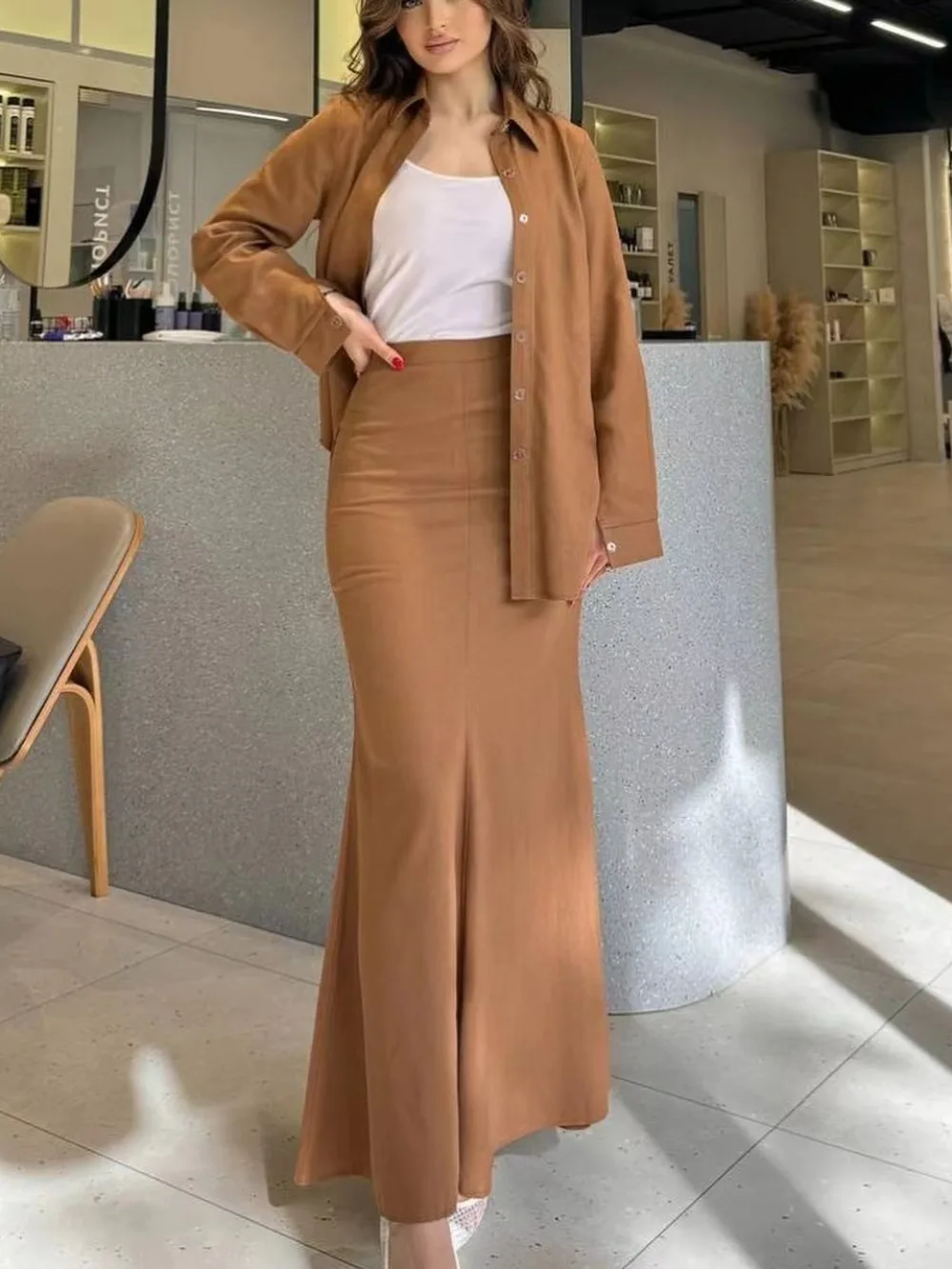 Eid muslimische Sets 2-teiliges Set für Frauen Button-up-Shirt & Rock Ramadan Frau Kimono Robe Kaftan 2024 Musulman Ensembles Anzüge