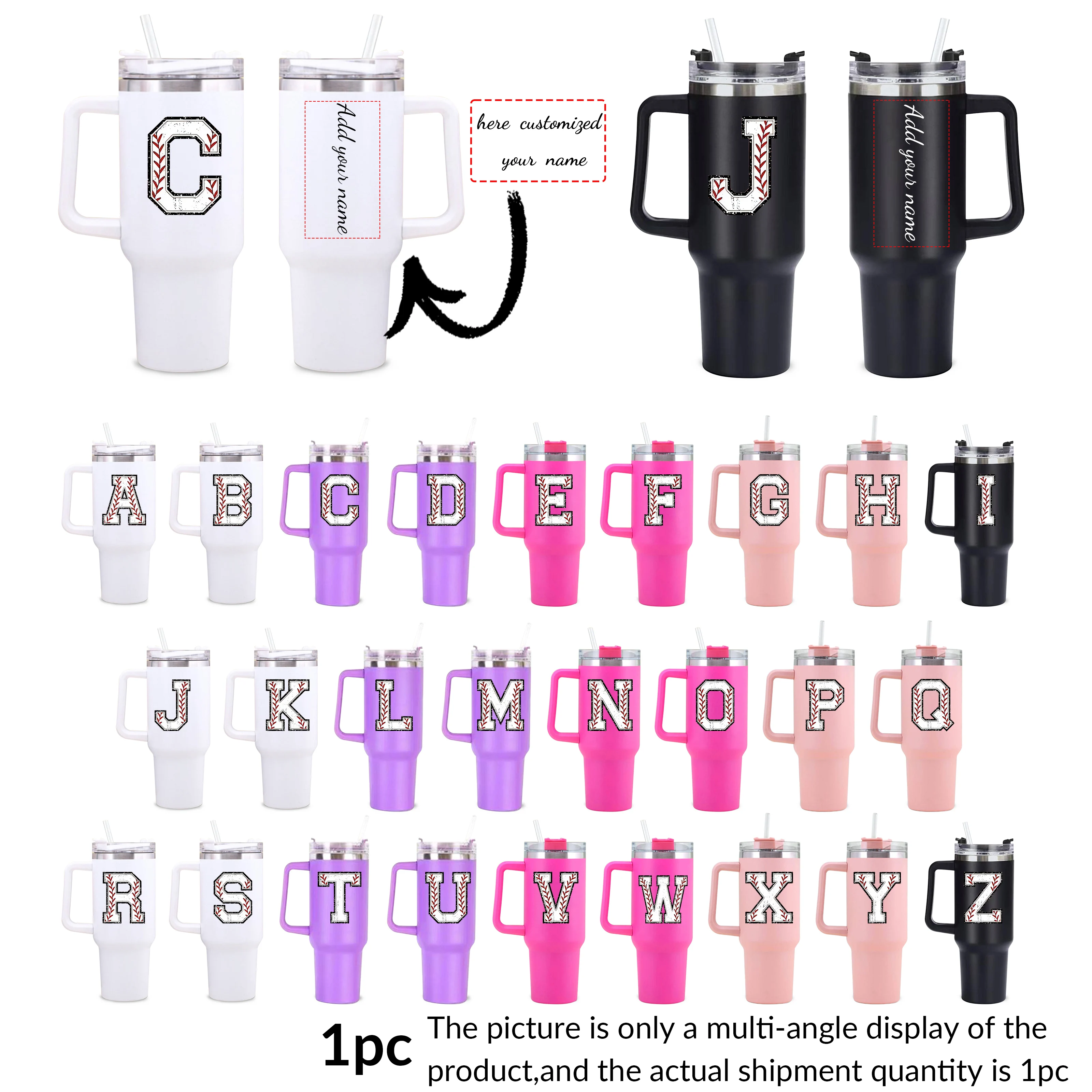 1pc Customized Name Party Cups with Handgrip Large Capacity 40oz Stainless Steel 3d Printed letters Water Bottle Birthday Gift