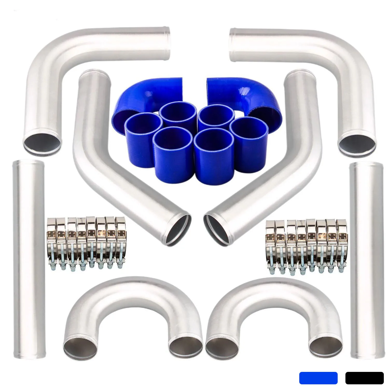 

2.0 2.5 2.75 3.0 Inch Universal Turbo Intercooler Pipe Chrome Aluminum Piping Pipe Tube+t-Clamps + Silicone Hoses Blue Black