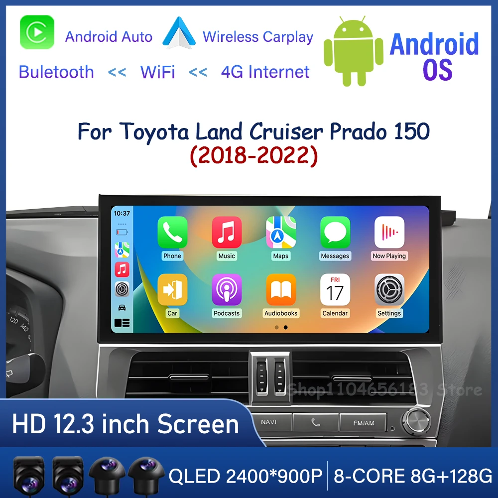 

Android Auto Carplay Car Radio for Toyota Land Cruiser Prado 150 2018 - 2022 WIFI+4G DSP Stereo Multimedia Player Navi GPS BT