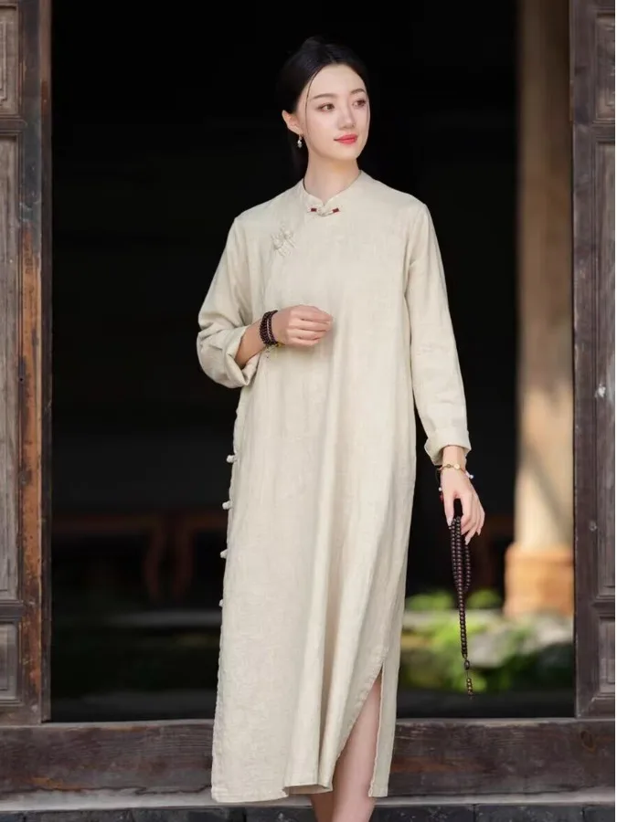 جديد المرأة الصينية Sle الخريف الرجعية زن العقل الجانب زر تعديل تشيباو تنورة Faionable التقليدية طويلة Sve irt #5