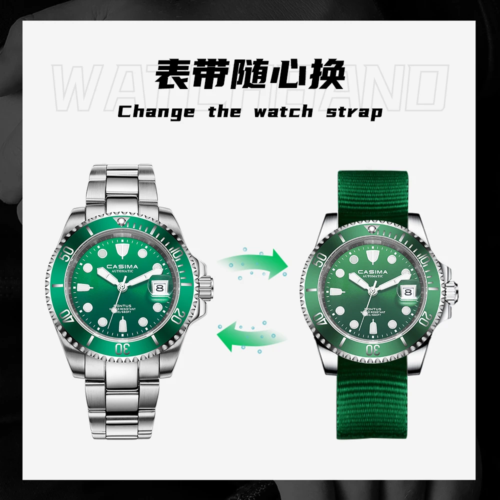 CASIMA Green Mechanical Wtach  40mm Men Luxury Automatic Mechanical Wrist Watch Men Stainless Steel Waterproof Watch 6916