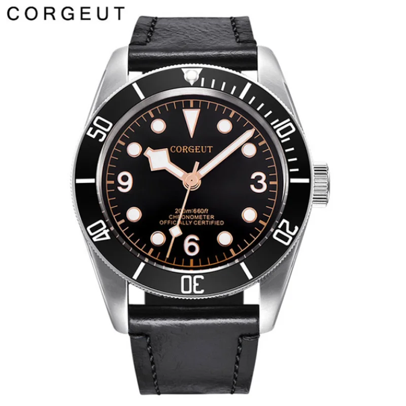 

Corgeut 41mm Automatic Men's Watch NH35 Movement 100m Waterproof Black Dial Date Sapphire Crystal Aluminum Bezel