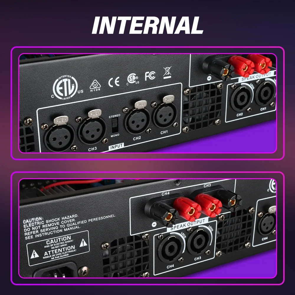 4 채널 700 와트 4ohm 전문 디지털 전력 증폭기 2U 클래스 D 사운드 장비 음악 밴드 성능을위한 DJ 앰프 CD4400