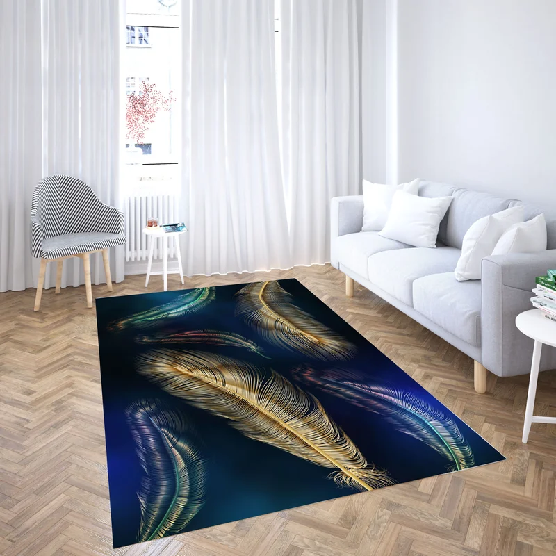 

VIKAMA Nordic Luxury Gold Abstract Non-Slip Rugs & Carpets for Living Room & Bedroom Easy-Clean Home Decor Mats Luxury Rugs