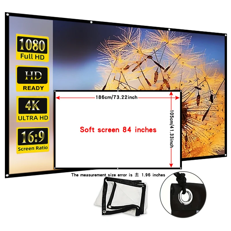 

Мягкий экран высокой плотности 84-дюймовый [с веревкой]. Поддерживает проекцию высокой четкости 4K. Складной. Простота установки.