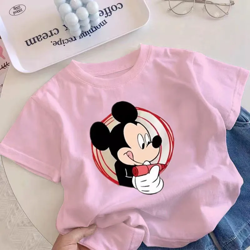 2025 ملابس الأطفال الصيفية الكرتون ميكي الفتيان والفتيات موضة قصيرة الأكمام تي شيرت الأطفال ملابس الطفل نصف كم #2