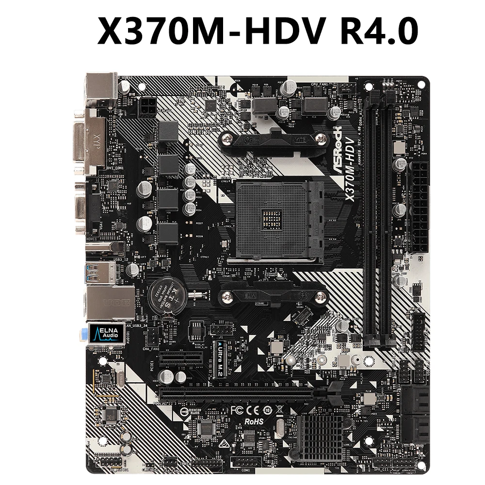 

Материнская плата ASROCK AM4 X370M-HDV R4.0 для процессора Ryzen 5/7/3 5600X 5800X 5500 3300X DDR4 AMD X370, материнская плата Micro ATX Ultra M.2