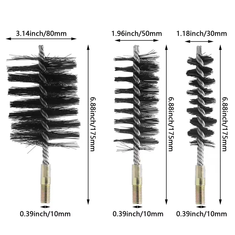 ダクト用ブラシセット-ダクトベントブラシ-暖炉メンテナンス-ステンレス鋼毛-スチールワイヤーハンドル-錆除去ブラシ