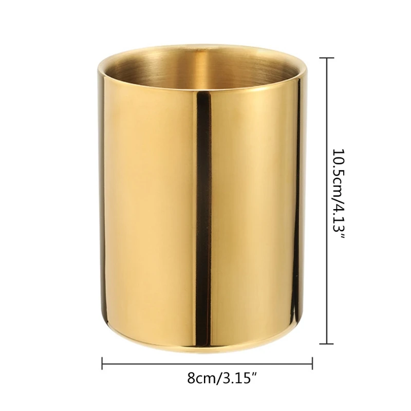 Stainless Steel Pen Holder Gold Pen Cup Exquisite Metal Vase Room Desk Ornaments for Teachers Students Office Women Men H8WD