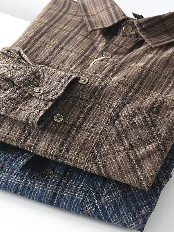 

Ретро-рубашка-куртка в клетку с длинным рукавом, приталенного кроя, из чистого хлопка, мужская, Ciwalk Cleanfit, на пуговицах, повседневная, верхняя одежда