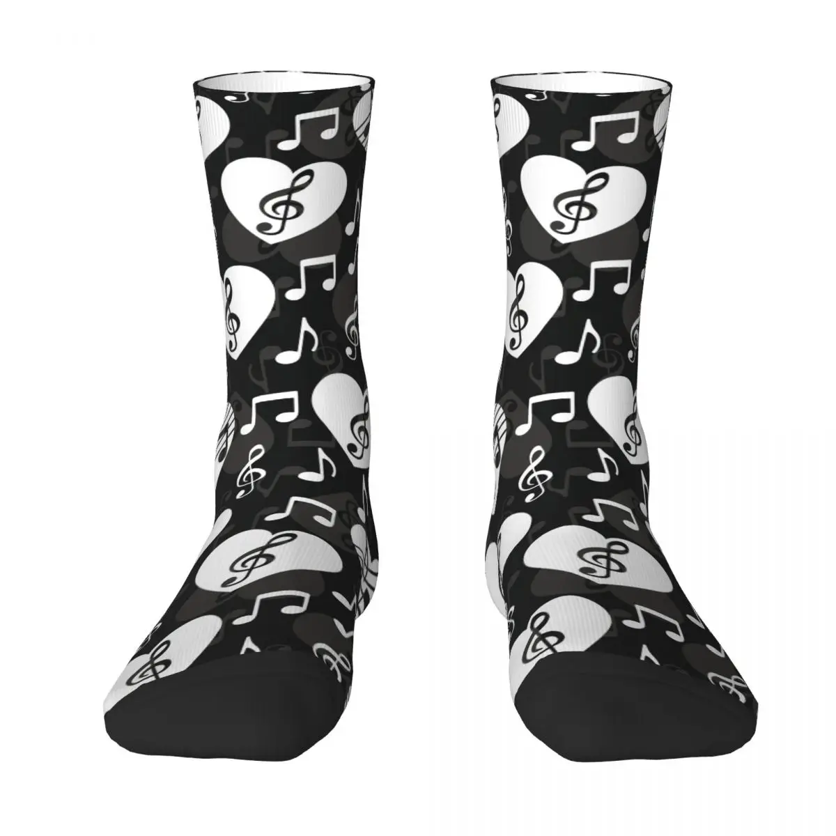 Music Heart Socks Autumn Abstract Geometric Stockings Fashion Adults Men Soft Socks Custom Running Sports Anti Bacterial Socks