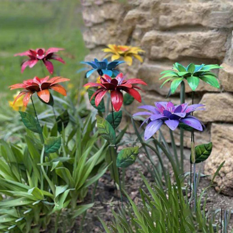 1PC 8 Colors Metal Flowers Garden Stakes Indoor Outdoor Crafts Rustproof Metal Iron Yard Art Lawn Decoration