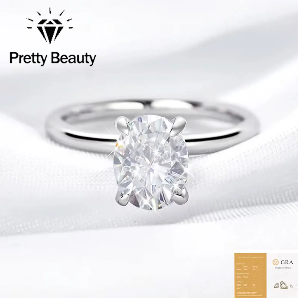 Pretty Beauty Moissanite Halo Engagement Ring for Women S925 Silver 1CT 2CT 3CT Diamond Wedding Band Anniversary Jewelry Gift