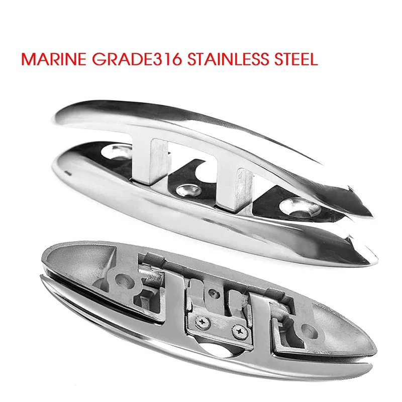 4PCS Stainless Steel Cleat Marine Foldable Boat Cleats Folding Deck Mooring Cleat Flush Mount Cleat Boat Yachts