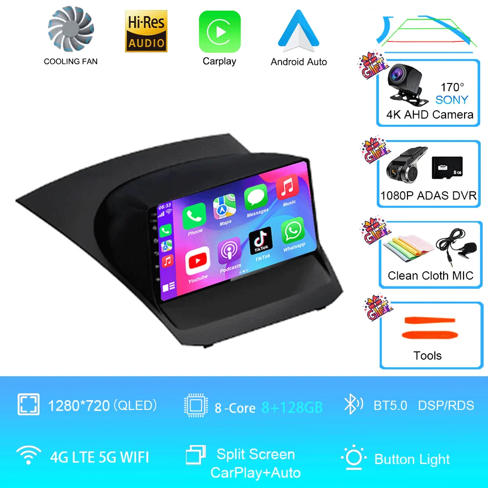 Android 16 voor Ford Fiesta Mk 6 2009 2010 2011 2012 2013 2014 - 2018 Carplay Auto Multimedia autoradio speler WiFi+4G DSP GPS 2DIN