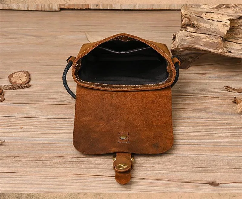 New leather mobile phone bag men\'s retro casual crossbody crazy horse cell pouch small sling