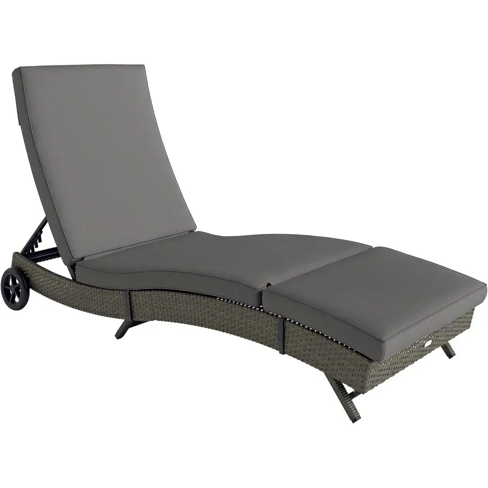 

Outdoor Wheeled Chaise Lounge Chair with Cushion, Adjustable Backrest, Gray
