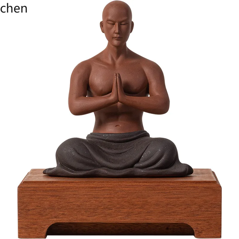 Cz1 creative purple clay little monk tea pet ornament - chinese style zen character tea room decoration