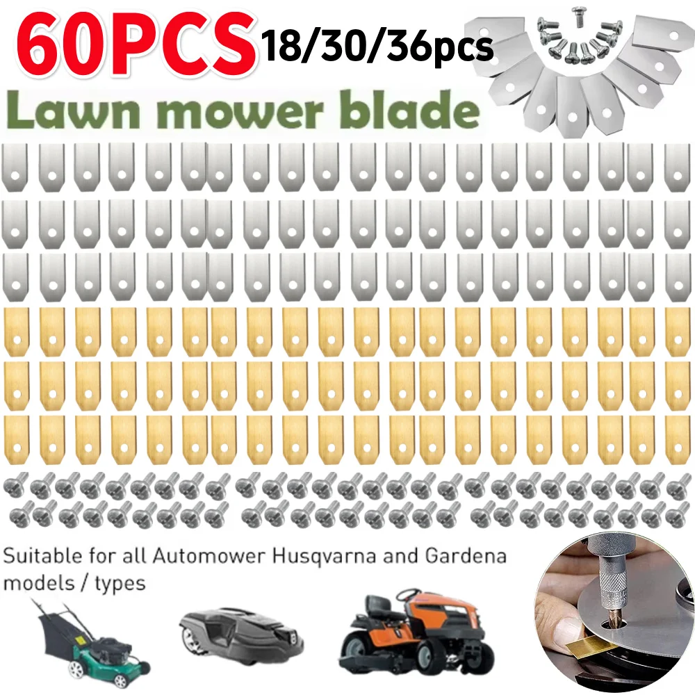 Cuchillas cortadoras de césped de acero inoxidable, 18-60 Uds., con tornillo para Husqvarna Automower/Gardena, reparación de cortacésped robótico, cuchillas para cortacésped